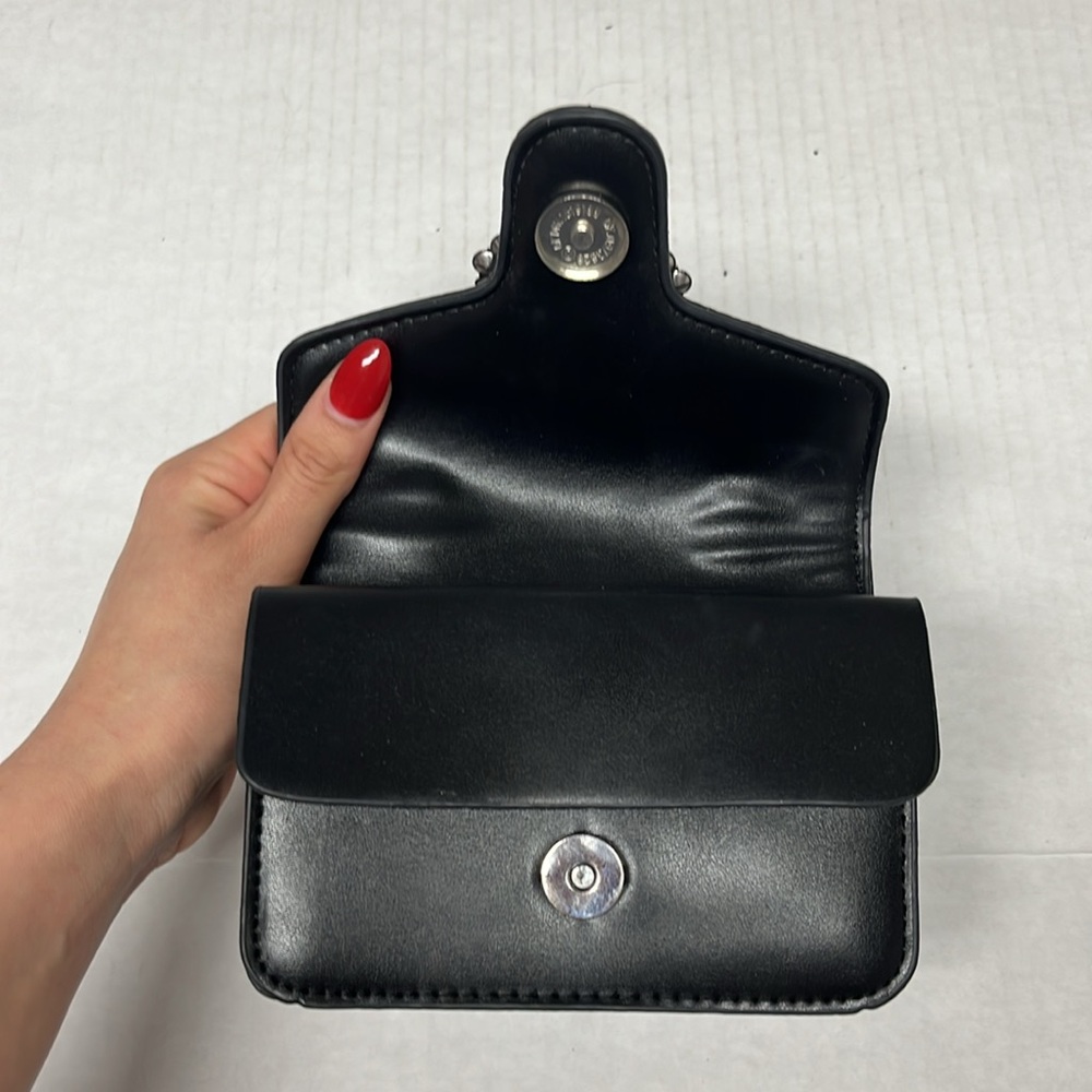 Black leather Rhinestone embellished chain shoulder party Mini Bag night out - Picture 15 of 16
